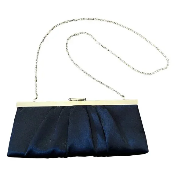 Jessica McClintock Y2K Black Clutch Shoulder Bag Evening Silver Drop Chain Strap - Picture 2 of 10